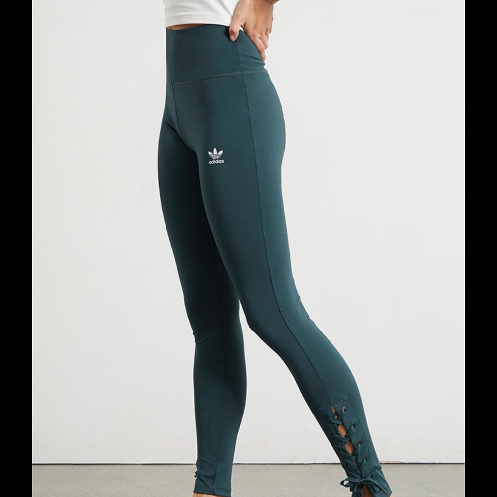 adidas Green High Waisted Lace Up Leggings